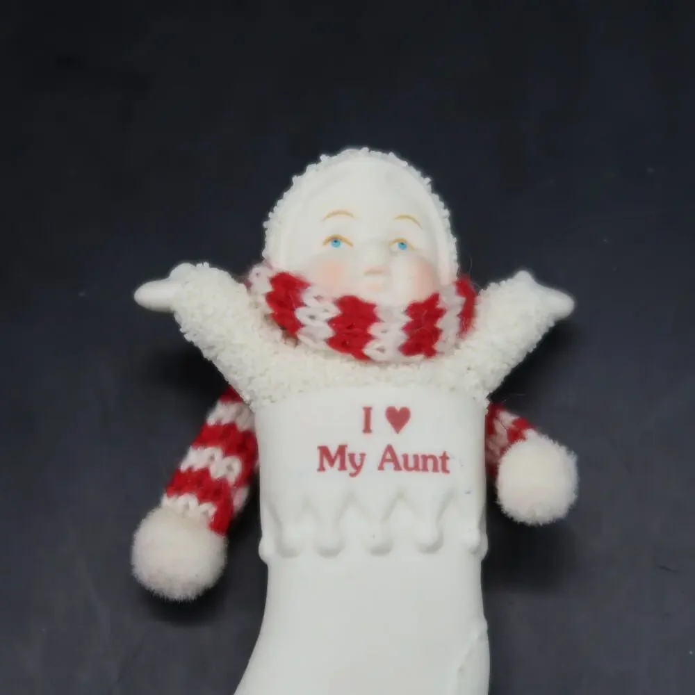Dept 56 Snowbabies I Love My Aunt Stocking Ornament White Porcelain 3